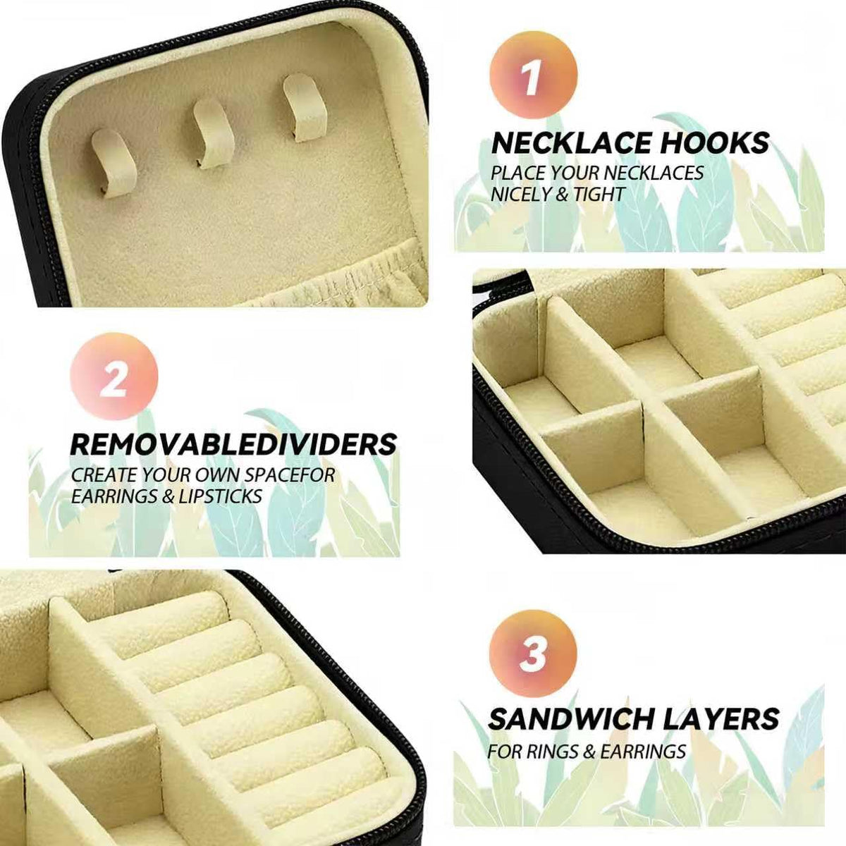 Travel Jewelry Case, 6 Pack Mini Portable Jewelry Travel Boxes, PU Leather Jewelry Travel Case, Small Jewelry Organizer for Rings, Earrings, Pendants, Necklaces (12, Black)