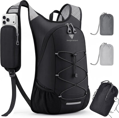 15L Small Hiking Backpack for Men Women – Foldable Packable Daypack with Hydration System Compatible & Shoulder Strap Phone Pocket, Lightweight for Travel Camping Outdoor (Black)