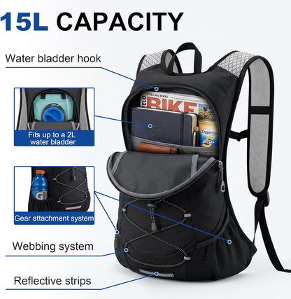 15L Small Hiking Backpack for Men Women – Foldable Packable Daypack with Hydration System Compatible & Shoulder Strap Phone Pocket, Lightweight for Travel Camping Outdoor (Black)