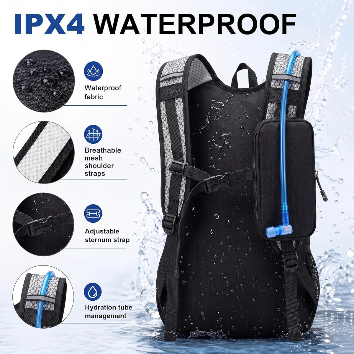 15L Small Hiking Backpack for Men Women – Foldable Packable Daypack with Hydration System Compatible & Shoulder Strap Phone Pocket, Lightweight for Travel Camping Outdoor (Black)
