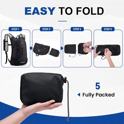 15L Small Hiking Backpack for Men Women – Foldable Packable Daypack with Hydration System Compatible & Shoulder Strap Phone Pocket, Lightweight for Travel Camping Outdoor (Black)