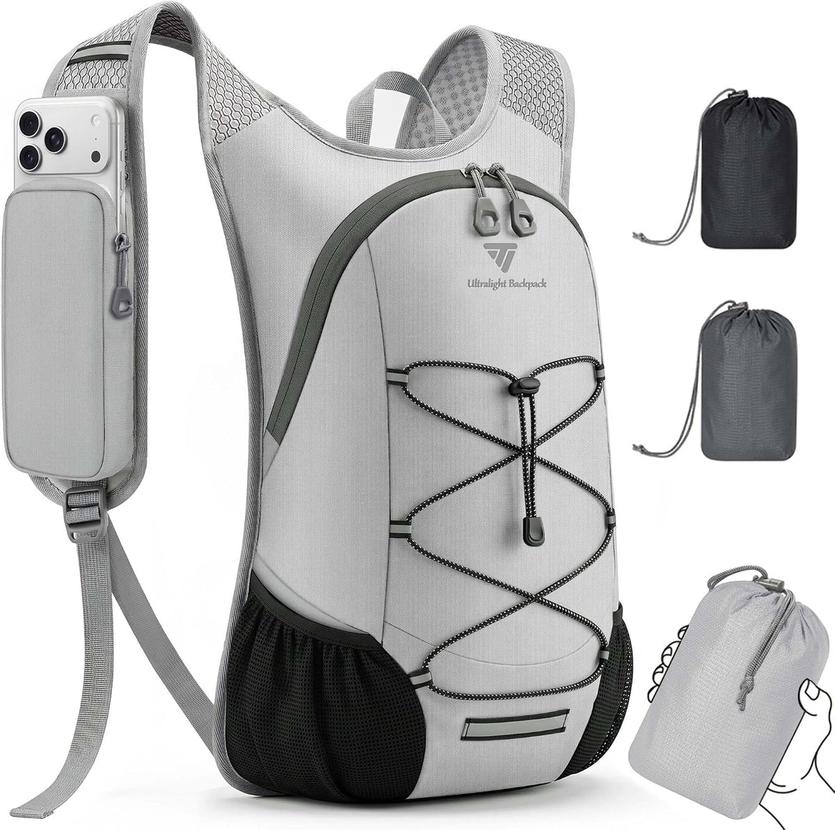 15L Small Hiking Backpack for Men Women – Foldable Packable Daypack with Hydration System Compatible & Shoulder Strap Phone Pocket, Lightweight for Travel Camping Outdoor (Black)