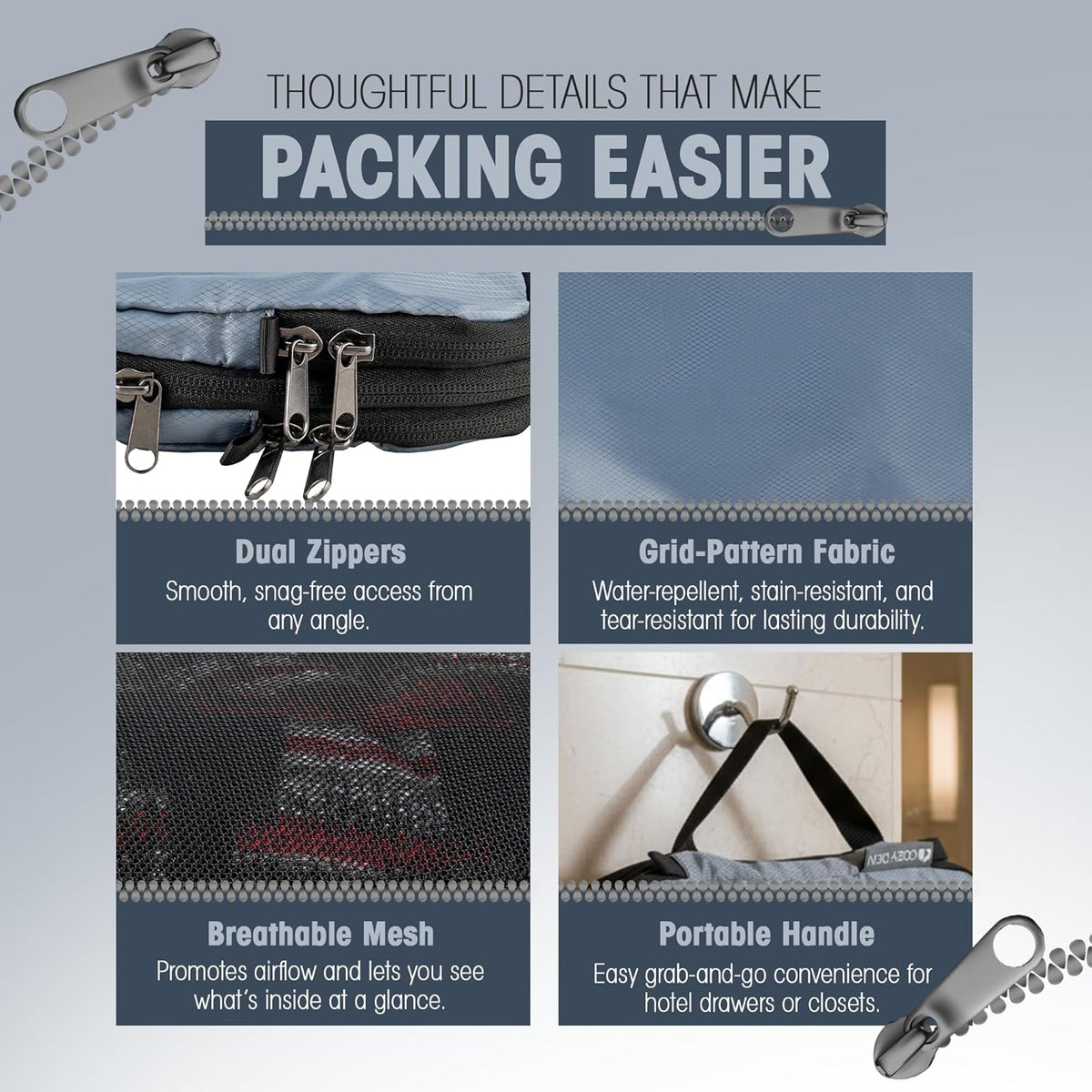 4-Piece Compression Packing Cubes Set Luggage Organizers Sturdy Zippers | Space Saving Design for Carry-on Travelers, Family Organizers & Home Storage Gray