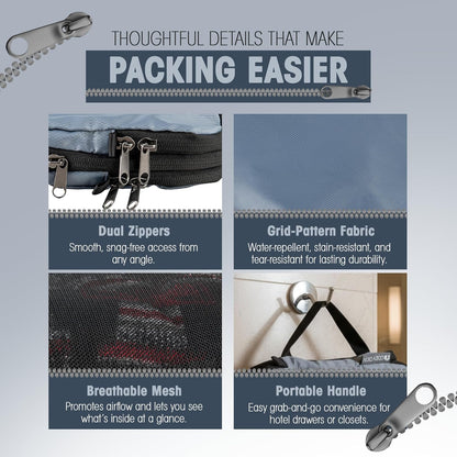 4-Piece Compression Packing Cubes Set Luggage Organizers Sturdy Zippers | Space Saving Design for Carry-on Travelers, Family Organizers & Home Storage Gray