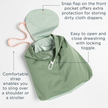 Day Bag – Reusable Wet and Dry Bag Made From Recycled Fabric With Dual Waterproof Compartments for Cloth Diapers, Swimsuits, Toiletries, and Snacks - Buds