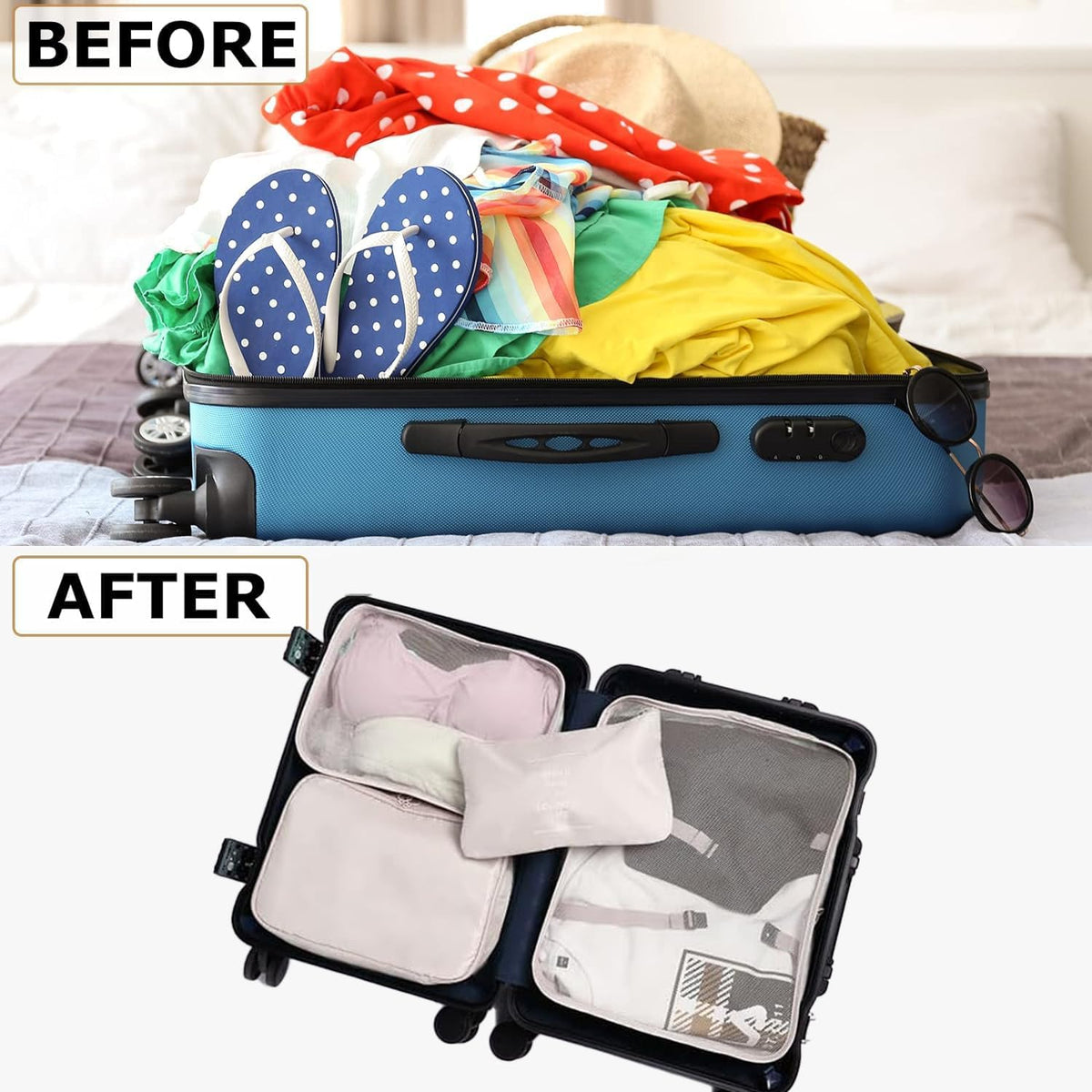 6/8 Set Packing Cubes for Suitcases Travel Luggage Packing Organizers,Travel Accessories Essentials Luggage Organizer with Shoe/Tioletry/Laundry Bag (Dark Blue, 6 set)