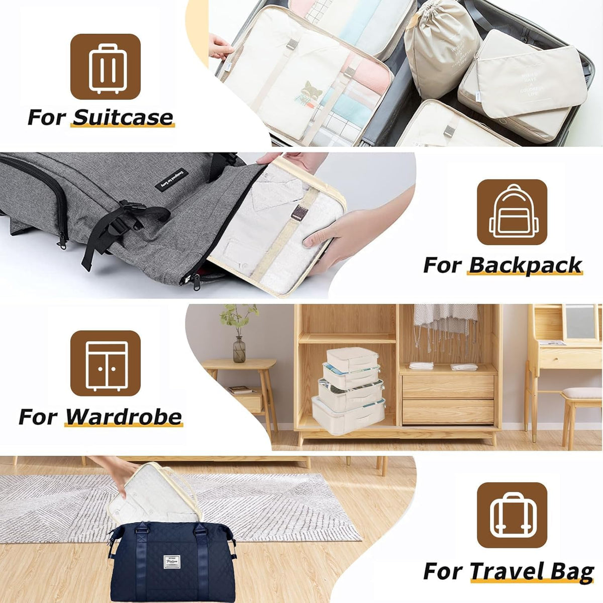 6/8 Set Packing Cubes for Suitcases Travel Luggage Packing Organizers,Travel Accessories Essentials Luggage Organizer with Shoe/Tioletry/Laundry Bag (Dark Blue, 6 set)