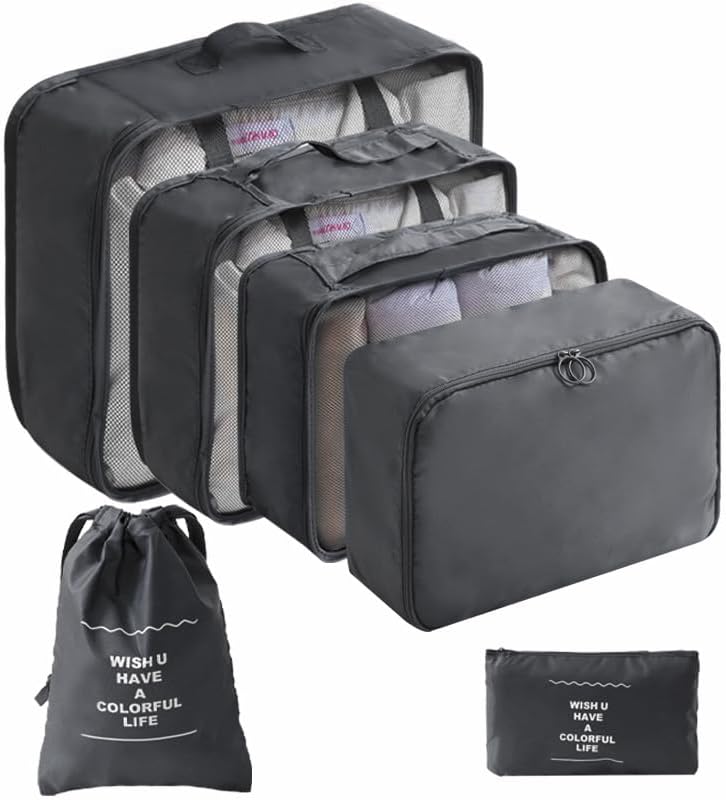 6/8 Set Packing Cubes for Suitcases Travel Luggage Packing Organizers,Travel Accessories Essentials Luggage Organizer with Shoe/Tioletry/Laundry Bag (Dark Blue, 6 set)
