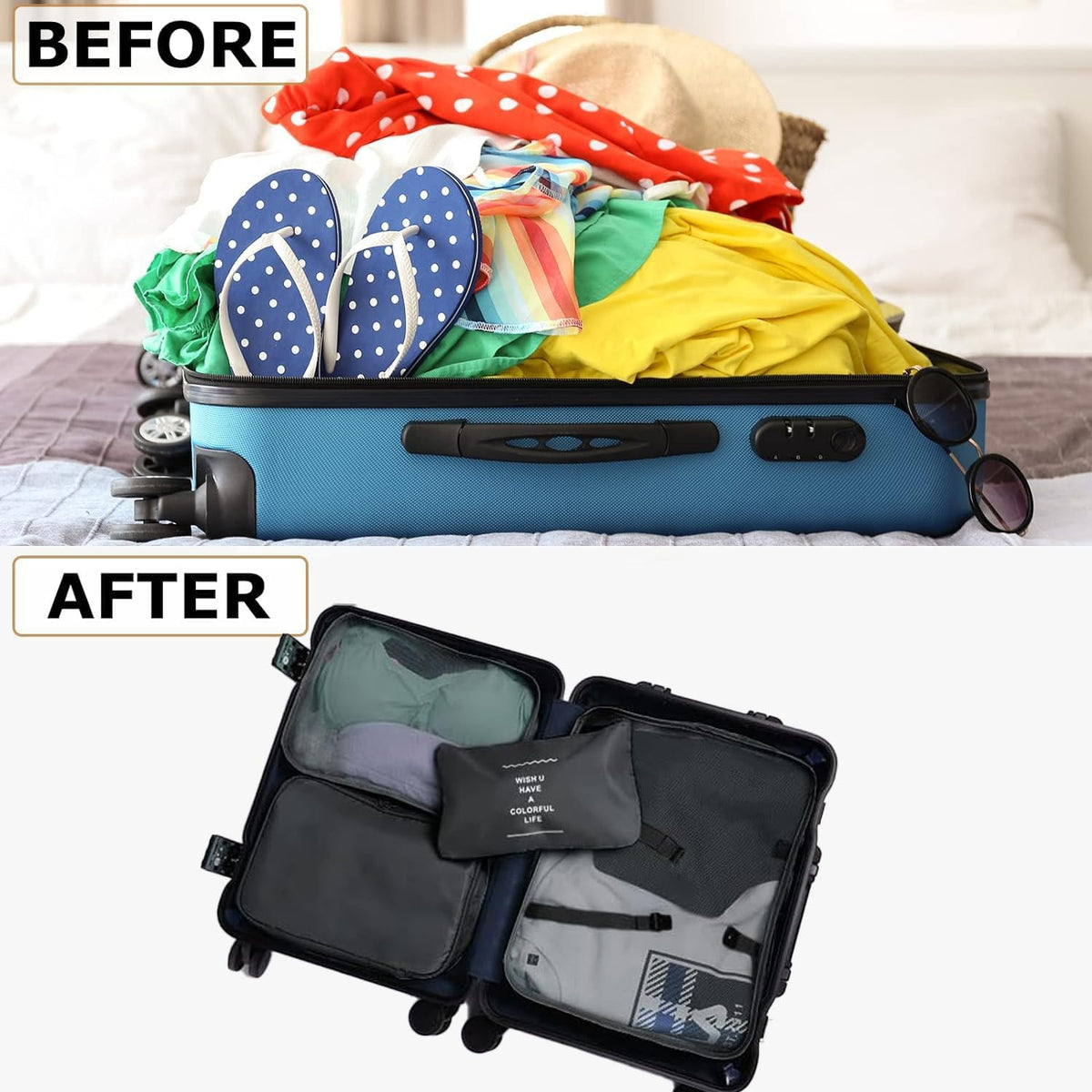 6/8 Set Packing Cubes for Suitcases Travel Luggage Packing Organizers,Travel Accessories Essentials Luggage Organizer with Shoe/Tioletry/Laundry Bag (Dark Blue, 6 set)