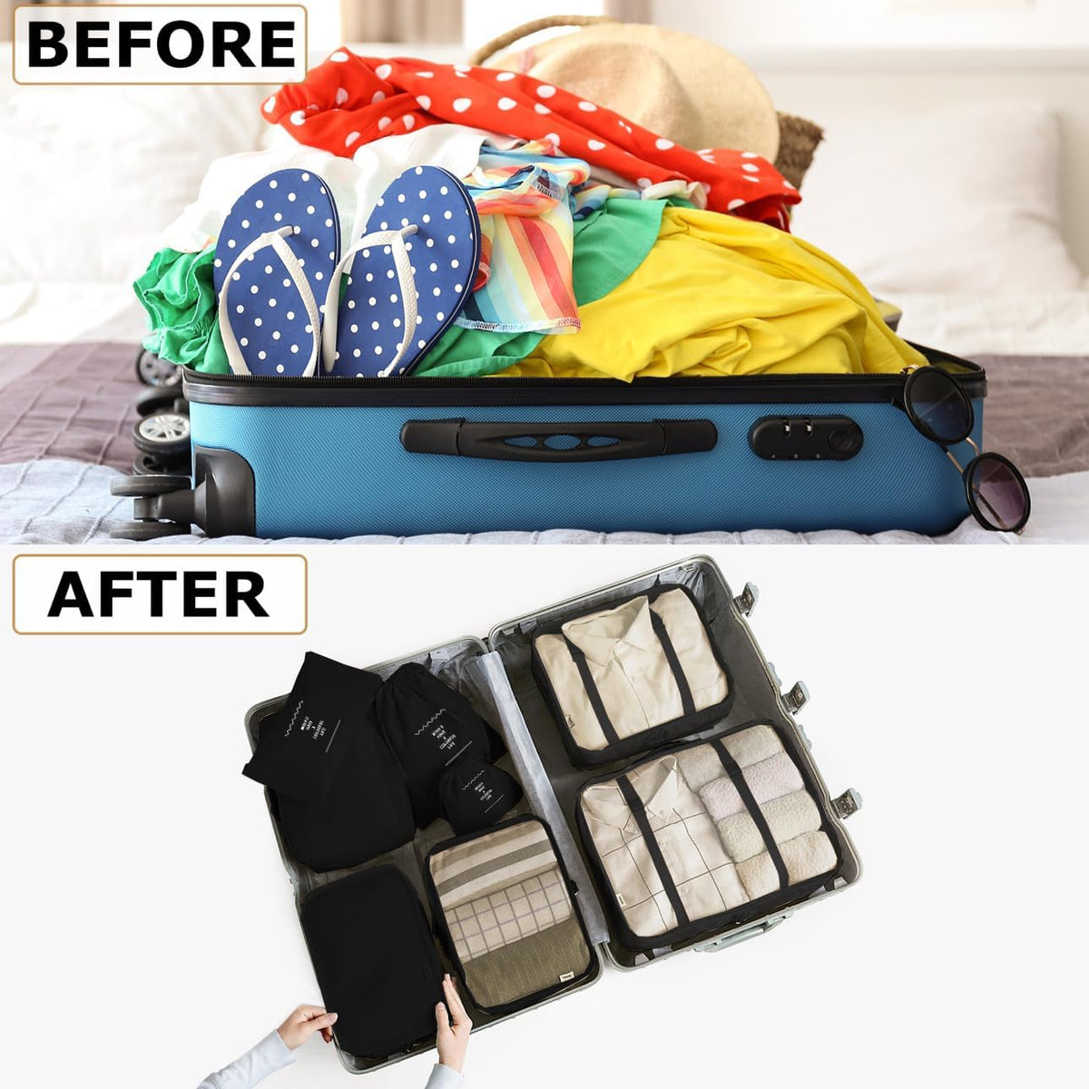 6/8 Set Packing Cubes for Suitcases Travel Luggage Packing Organizers,Travel Accessories Essentials Luggage Organizer with Shoe/Tioletry/Laundry Bag (Dark Blue, 6 set)