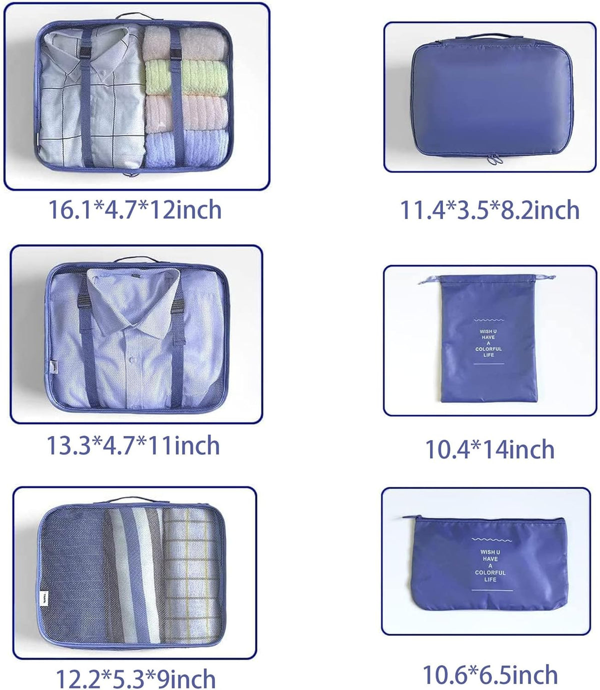 6/8 Set Packing Cubes for Suitcases Travel Luggage Packing Organizers,Travel Accessories Essentials Luggage Organizer with Shoe/Tioletry/Laundry Bag (Dark Blue, 6 set)