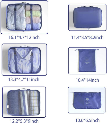 6/8 Set Packing Cubes for Suitcases Travel Luggage Packing Organizers,Travel Accessories Essentials Luggage Organizer with Shoe/Tioletry/Laundry Bag (Dark Blue, 6 set)