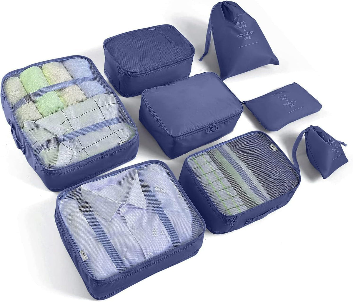 6/8 Set Packing Cubes for Suitcases Travel Luggage Packing Organizers,Travel Accessories Essentials Luggage Organizer with Shoe/Tioletry/Laundry Bag (Dark Blue, 6 set)