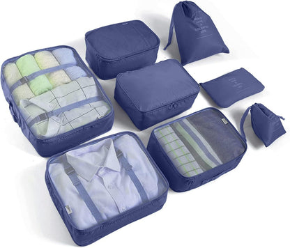 6/8 Set Packing Cubes for Suitcases Travel Luggage Packing Organizers,Travel Accessories Essentials Luggage Organizer with Shoe/Tioletry/Laundry Bag (Dark Blue, 6 set)