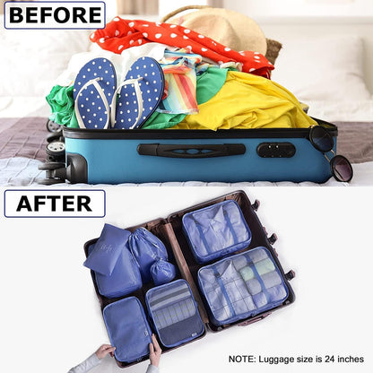 6/8 Set Packing Cubes for Suitcases Travel Luggage Packing Organizers,Travel Accessories Essentials Luggage Organizer with Shoe/Tioletry/Laundry Bag (Dark Blue, 6 set)