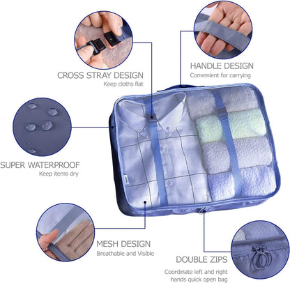 6/8 Set Packing Cubes for Suitcases Travel Luggage Packing Organizers,Travel Accessories Essentials Luggage Organizer with Shoe/Tioletry/Laundry Bag (Dark Blue, 6 set)