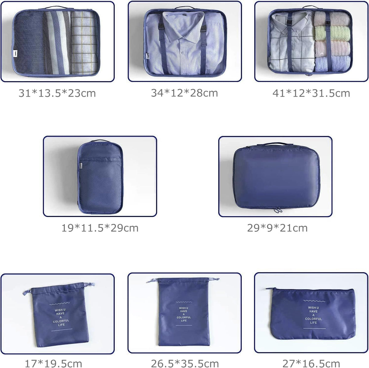6/8 Set Packing Cubes for Suitcases Travel Luggage Packing Organizers,Travel Accessories Essentials Luggage Organizer with Shoe/Tioletry/Laundry Bag (Dark Blue, 6 set)
