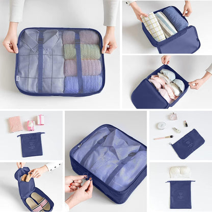 6/8 Set Packing Cubes for Suitcases Travel Luggage Packing Organizers,Travel Accessories Essentials Luggage Organizer with Shoe/Tioletry/Laundry Bag (Dark Blue, 6 set)