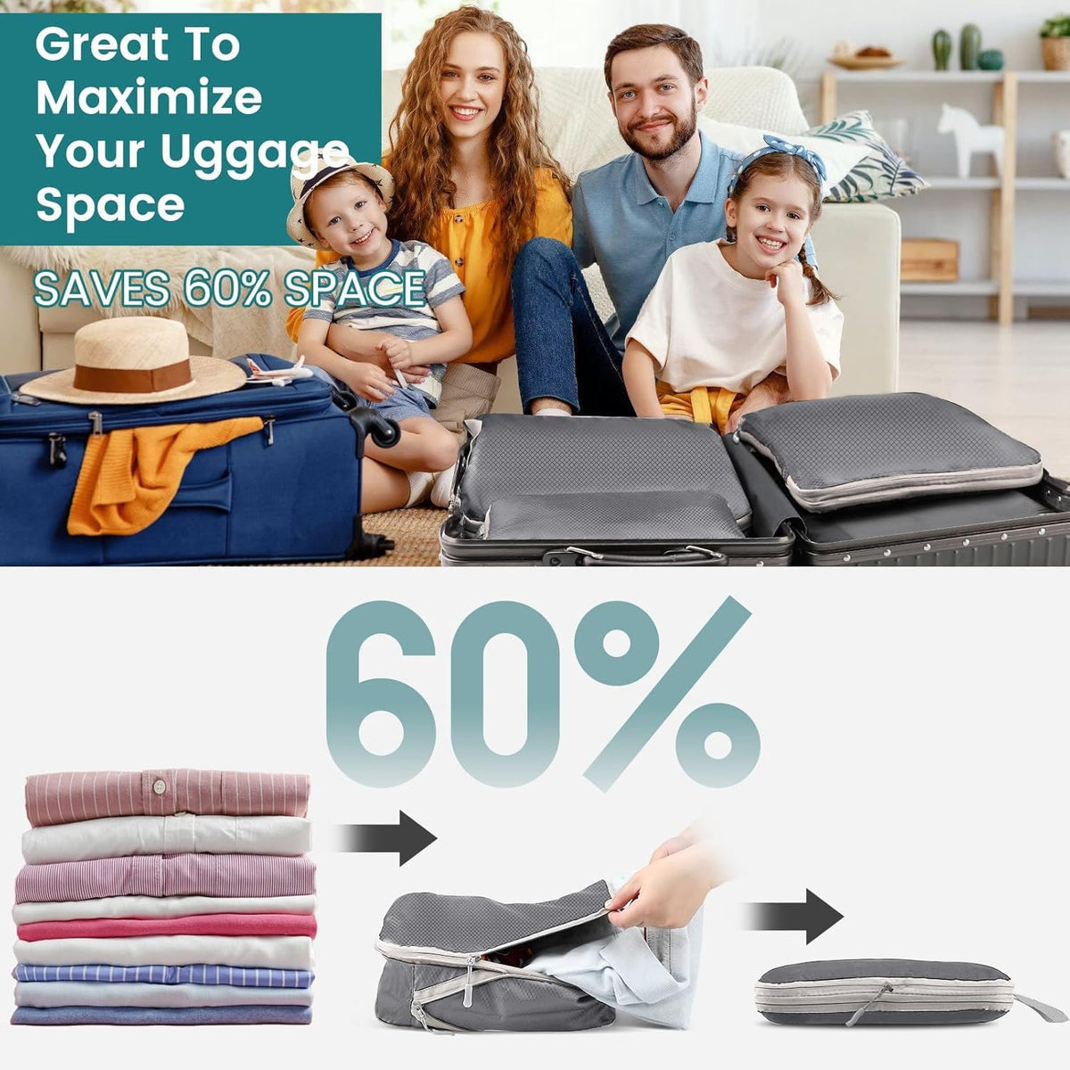 6/8 Set Packing Cubes for Suitcases Travel Luggage Packing Organizers,Travel Accessories Essentials Luggage Organizer with Shoe/Tioletry/Laundry Bag (Dark Blue, 6 set)