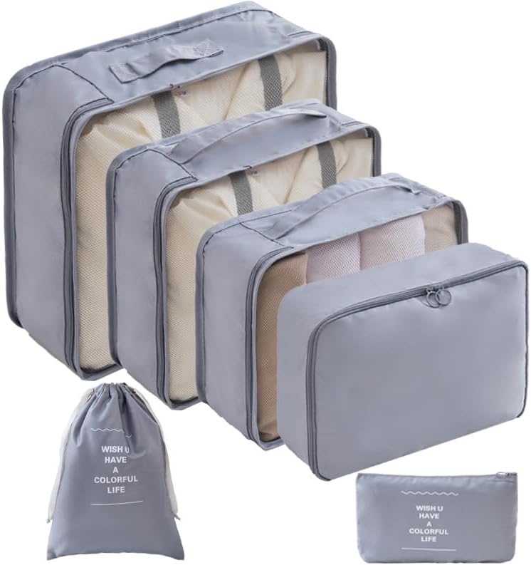 6/8 Set Packing Cubes for Suitcases Travel Luggage Packing Organizers,Travel Accessories Essentials Luggage Organizer with Shoe/Tioletry/Laundry Bag (Dark Blue, 6 set)