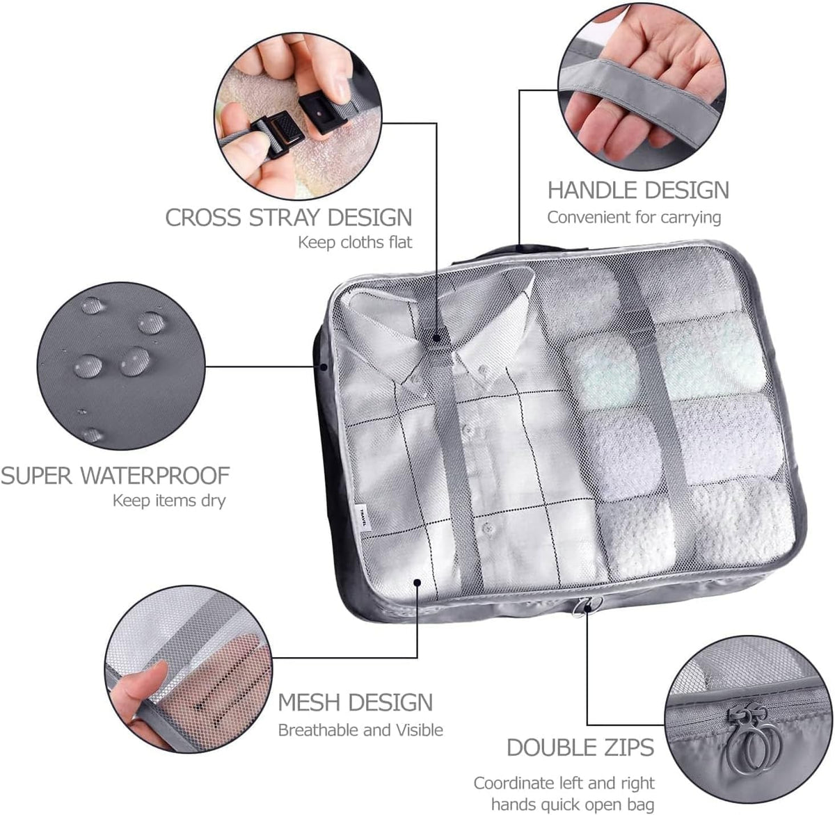 6/8 Set Packing Cubes for Suitcases Travel Luggage Packing Organizers,Travel Accessories Essentials Luggage Organizer with Shoe/Tioletry/Laundry Bag (Dark Blue, 6 set)