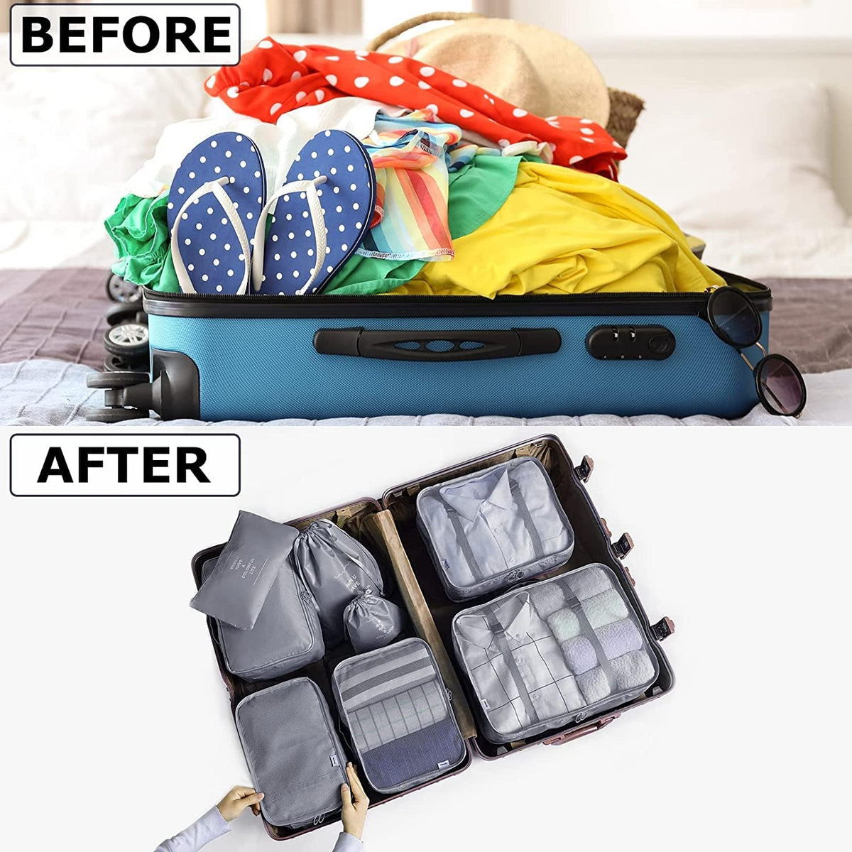6/8 Set Packing Cubes for Suitcases Travel Luggage Packing Organizers,Travel Accessories Essentials Luggage Organizer with Shoe/Tioletry/Laundry Bag (Dark Blue, 6 set)