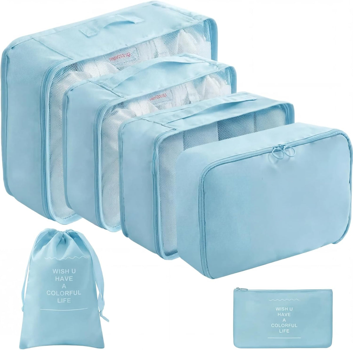 6/8 Set Packing Cubes for Suitcases Travel Luggage Packing Organizers,Travel Accessories Essentials Luggage Organizer with Shoe/Tioletry/Laundry Bag (Dark Blue, 6 set)