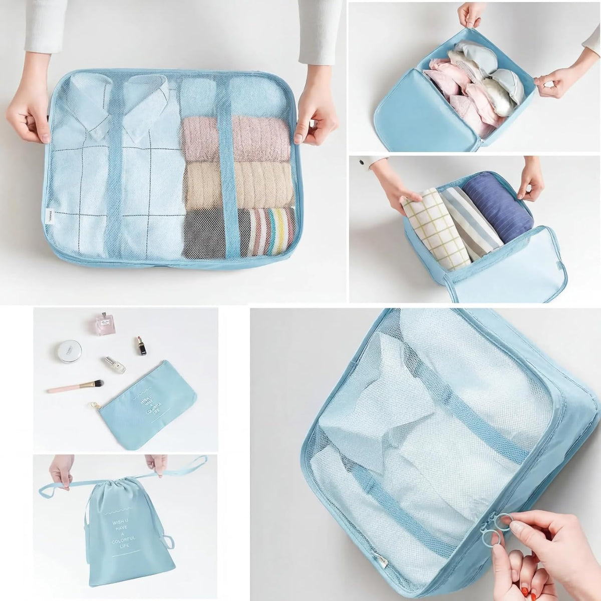 6/8 Set Packing Cubes for Suitcases Travel Luggage Packing Organizers,Travel Accessories Essentials Luggage Organizer with Shoe/Tioletry/Laundry Bag (Dark Blue, 6 set)