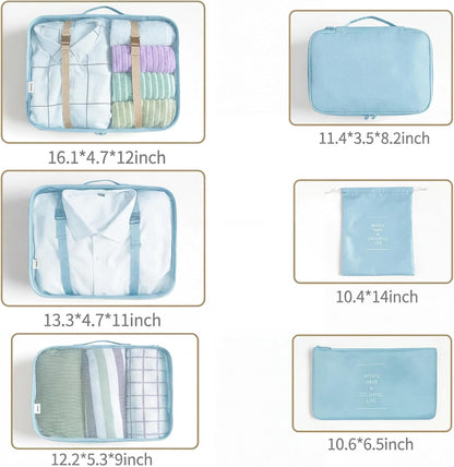 6/8 Set Packing Cubes for Suitcases Travel Luggage Packing Organizers,Travel Accessories Essentials Luggage Organizer with Shoe/Tioletry/Laundry Bag (Dark Blue, 6 set)