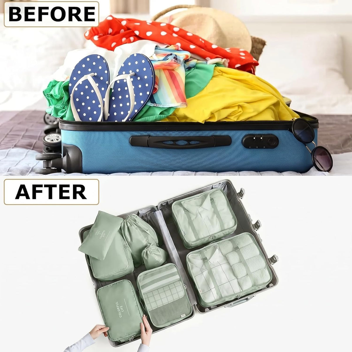 6/8 Set Packing Cubes for Suitcases Travel Luggage Packing Organizers,Travel Accessories Essentials Luggage Organizer with Shoe/Tioletry/Laundry Bag (Dark Blue, 6 set)