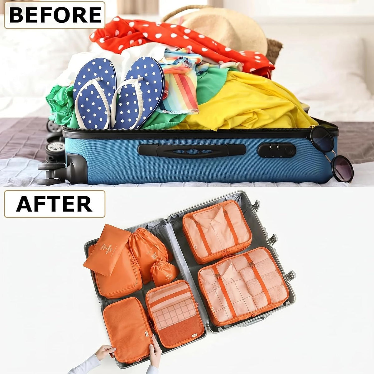 6/8 Set Packing Cubes for Suitcases Travel Luggage Packing Organizers,Travel Accessories Essentials Luggage Organizer with Shoe/Tioletry/Laundry Bag (Dark Blue, 6 set)