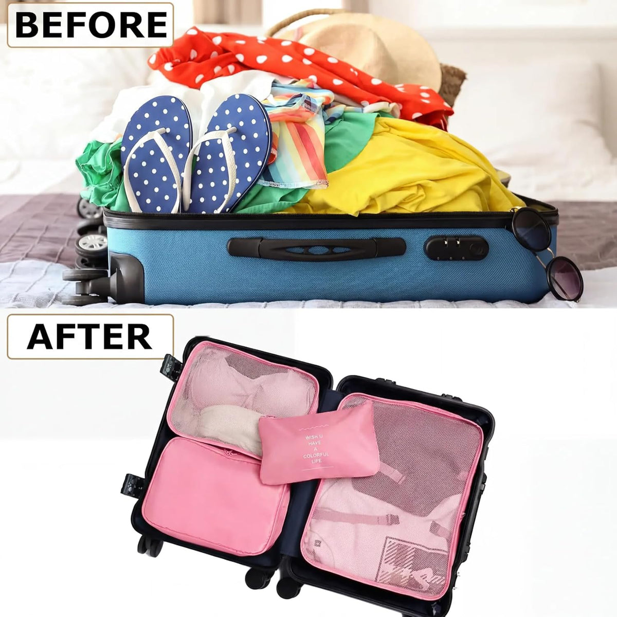 6/8 Set Packing Cubes for Suitcases Travel Luggage Packing Organizers,Travel Accessories Essentials Luggage Organizer with Shoe/Tioletry/Laundry Bag (Dark Blue, 6 set)