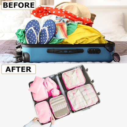 6/8 Set Packing Cubes for Suitcases Travel Luggage Packing Organizers,Travel Accessories Essentials Luggage Organizer with Shoe/Tioletry/Laundry Bag (Dark Blue, 6 set)
