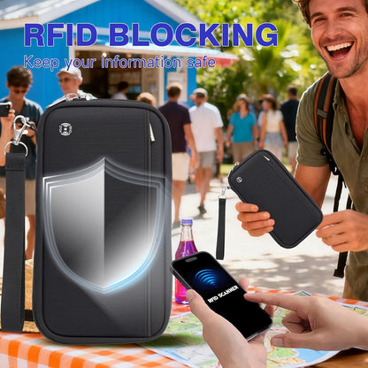 RFID Blocking Family Travel Passport Holder Wallet for 10 | Document Organizer with Zipper, Holds Up to 10 Passports, Cards, Cash, Boarding Passes, Tickets, For Travel Essentials, Black