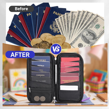 RFID Blocking Family Travel Passport Holder Wallet for 10 | Document Organizer with Zipper, Holds Up to 10 Passports, Cards, Cash, Boarding Passes, Tickets, For Travel Essentials, Black