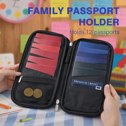 RFID Blocking Family Travel Passport Holder Wallet for 10 | Document Organizer with Zipper, Holds Up to 10 Passports, Cards, Cash, Boarding Passes, Tickets, For Travel Essentials, Black