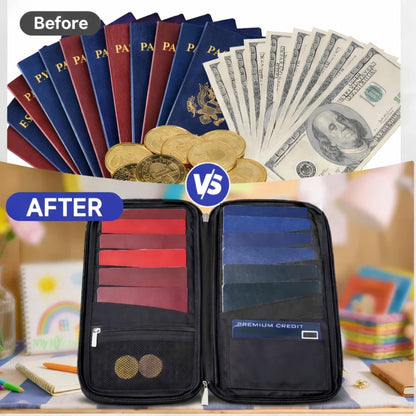 RFID Blocking Family Travel Passport Holder Wallet for 10 | Document Organizer with Zipper, Holds Up to 10 Passports, Cards, Cash, Boarding Passes, Tickets, For Travel Essentials, Black