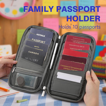 RFID Blocking Family Travel Passport Holder Wallet for 10 | Document Organizer with Zipper, Holds Up to 10 Passports, Cards, Cash, Boarding Passes, Tickets, For Travel Essentials, Black