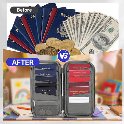 RFID Blocking Family Travel Passport Holder Wallet for 10 | Document Organizer with Zipper, Holds Up to 10 Passports, Cards, Cash, Boarding Passes, Tickets, For Travel Essentials, Black