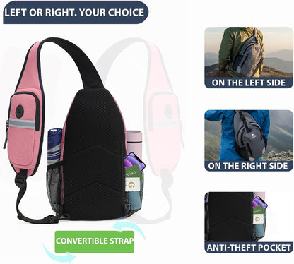 Sling Backpack for Women & Men, Crossbody Travel Bag with Water Bottle Holders, 17 Pockets, Quick-Access Phone Pocket, Hidden Security Pocket, Fits 11" Tablet, for Daily Carry, Travel, Theme Parks