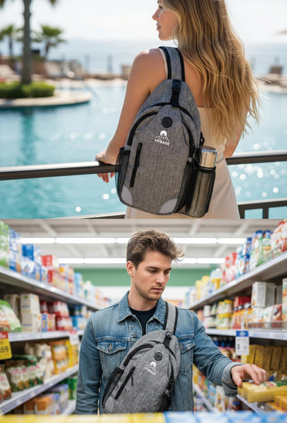 Sling Backpack for Women & Men, Crossbody Travel Bag with Water Bottle Holders, 17 Pockets, Quick-Access Phone Pocket, Hidden Security Pocket, Fits 11" Tablet, for Daily Carry, Travel, Theme Parks