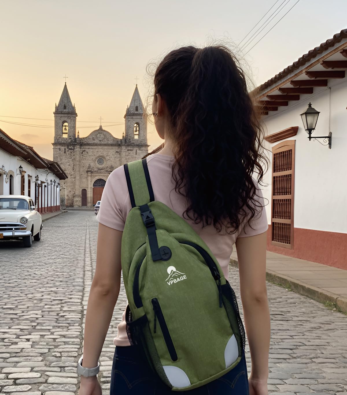 Sling Backpack for Women & Men, Crossbody Travel Bag with Water Bottle Holders, 17 Pockets, Quick-Access Phone Pocket, Hidden Security Pocket, Fits 11" Tablet, for Daily Carry, Travel, Theme Parks