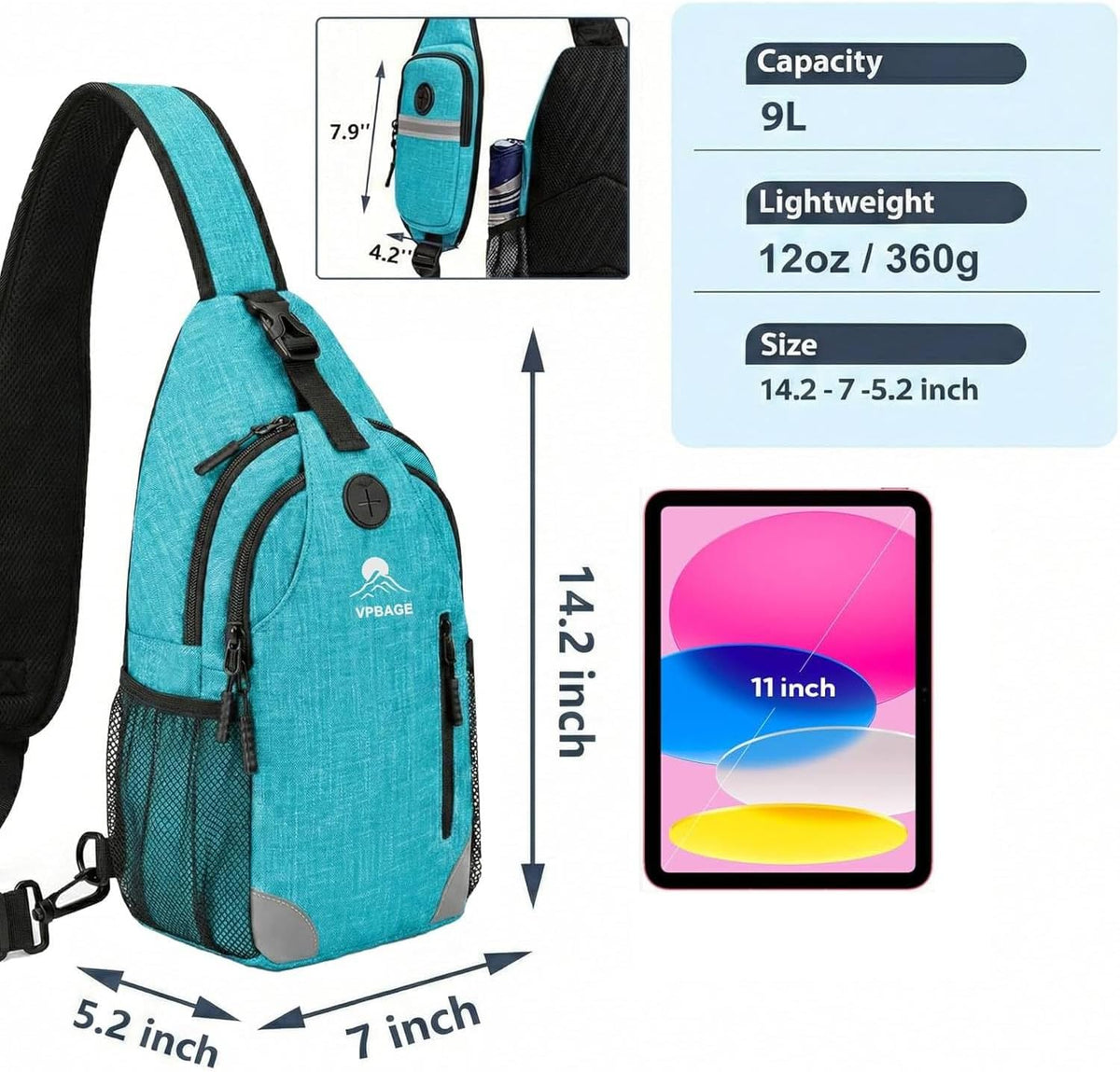Sling Backpack for Women & Men, Crossbody Travel Bag with Water Bottle Holders, 17 Pockets, Quick-Access Phone Pocket, Hidden Security Pocket, Fits 11" Tablet, for Daily Carry, Travel, Theme Parks