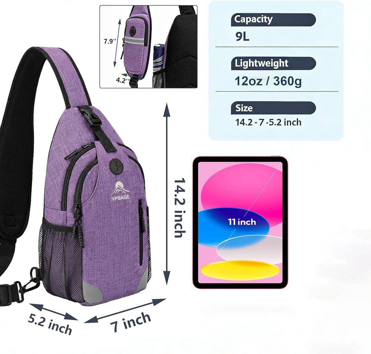 Sling Backpack for Women & Men, Crossbody Travel Bag with Water Bottle Holders, 17 Pockets, Quick-Access Phone Pocket, Hidden Security Pocket, Fits 11" Tablet, for Daily Carry, Travel, Theme Parks