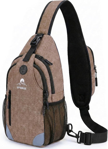 Sling Backpack for Women & Men, Crossbody Travel Bag with Water Bottle Holders, 17 Pockets, Quick-Access Phone Pocket, Hidden Security Pocket, Fits 11" Tablet, for Daily Carry, Travel, Theme Parks