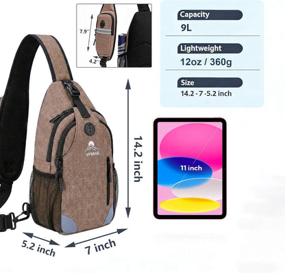 Sling Backpack for Women & Men, Crossbody Travel Bag with Water Bottle Holders, 17 Pockets, Quick-Access Phone Pocket, Hidden Security Pocket, Fits 11" Tablet, for Daily Carry, Travel, Theme Parks
