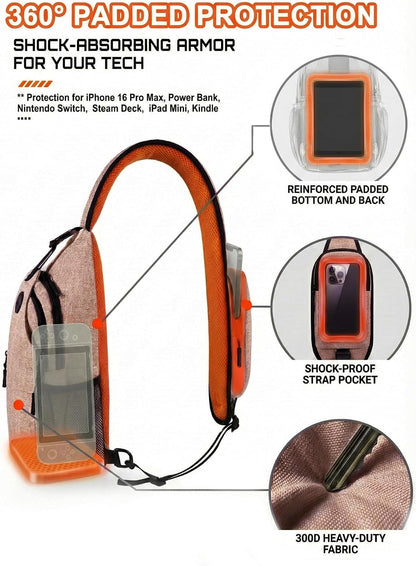 Sling Backpack for Women & Men, Crossbody Travel Bag with Water Bottle Holders, 17 Pockets, Quick-Access Phone Pocket, Hidden Security Pocket, Fits 11" Tablet, for Daily Carry, Travel, Theme Parks