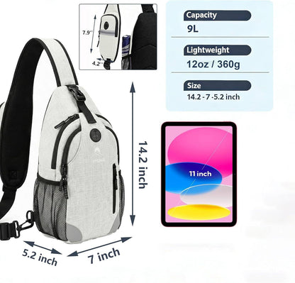 Sling Backpack for Women & Men, Crossbody Travel Bag with Water Bottle Holders, 17 Pockets, Quick-Access Phone Pocket, Hidden Security Pocket, Fits 11" Tablet, for Daily Carry, Travel, Theme Parks