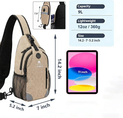 Sling Backpack for Women & Men, Crossbody Travel Bag with Water Bottle Holders, 17 Pockets, Quick-Access Phone Pocket, Hidden Security Pocket, Fits 11" Tablet, for Daily Carry, Travel, Theme Parks