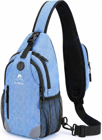 Sling Backpack for Women & Men, Crossbody Travel Bag with Water Bottle Holders, 17 Pockets, Quick-Access Phone Pocket, Hidden Security Pocket, Fits 11" Tablet, for Daily Carry, Travel, Theme Parks
